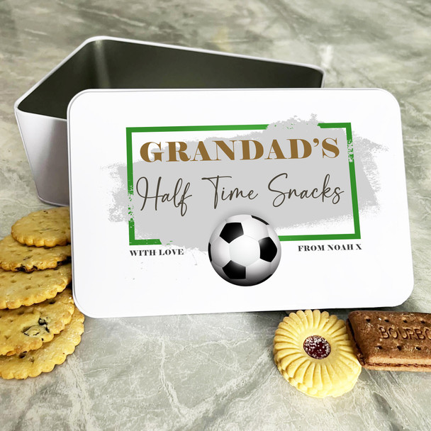 Granddad's Half Time Snacks Football Personalised Gift Biscuit Sweets Treat Tin