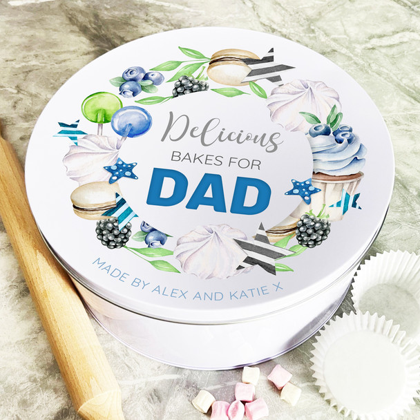 Blue Treats Bakes For Dad Round Personalised Gift Baking Cake Tin