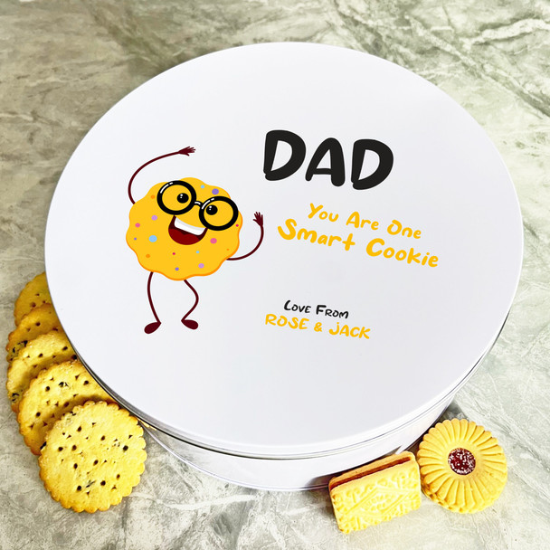 Dad Smart Cookie Funny Personalised Gift Round Cookies Treats Biscuit Tin