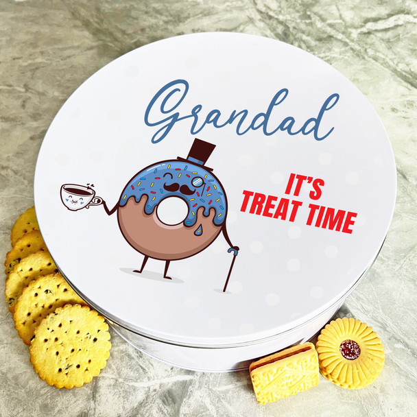 Grandad Funny Donut Treat Time Round Personalised Gift Baking Cake Tin