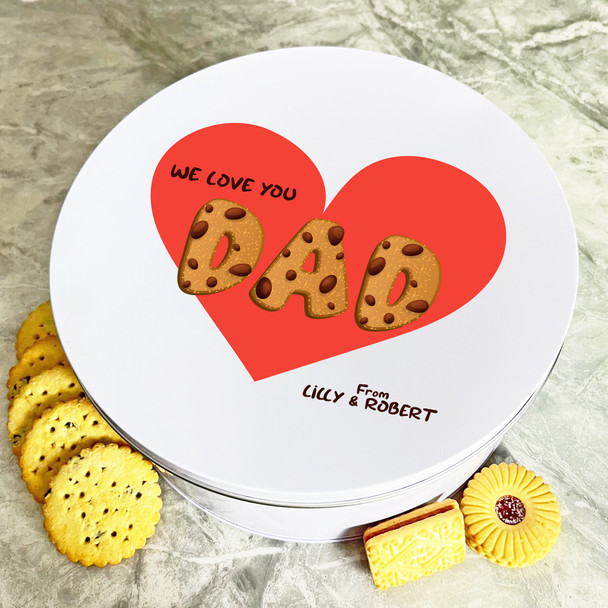 Love You Dad Cookie Heart Round Personalised Gift Cookies Treats Biscuit Tin
