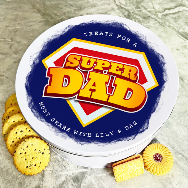 Super Dad Logo Round Personalised Gift Cake Biscuits Sweets Treat Tin