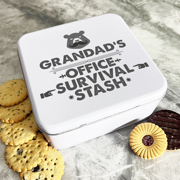 Granddad's Office Survival Stash Personalised Gift Biscuit Sweets Treat Tin