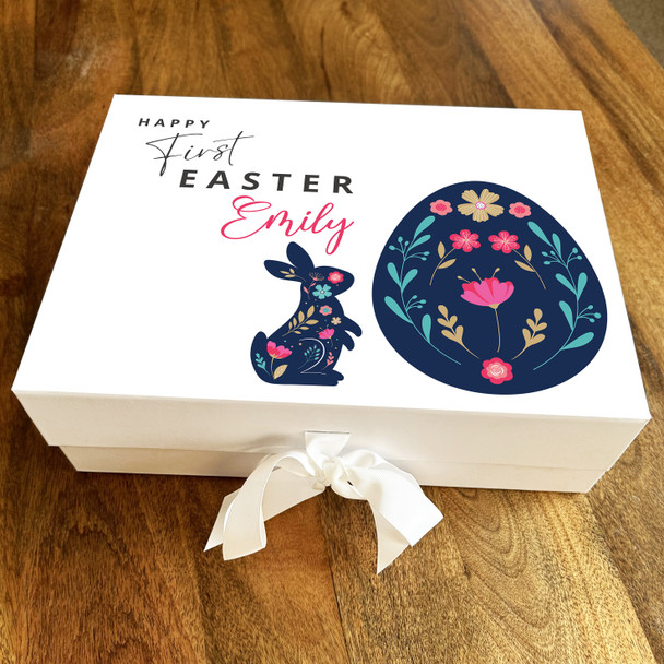 Blue Pink Colourful Egg First Easter Personalised Keepsake Hamper Gift Box