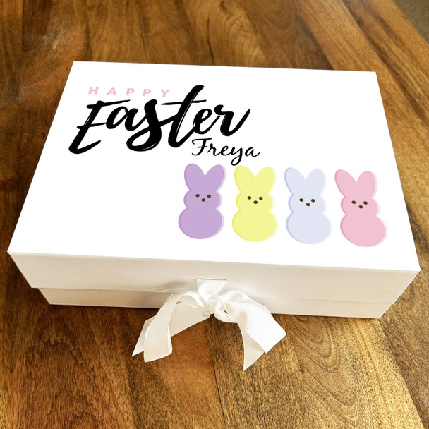 Pastel Cute Rabbits Happy Easter Personalised Keepsake Hamper Gift Box