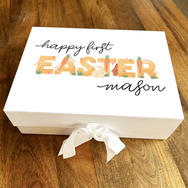 Rabbits & Carrots Happy 1st Easter Personalised Keepsake Hamper Gift Box