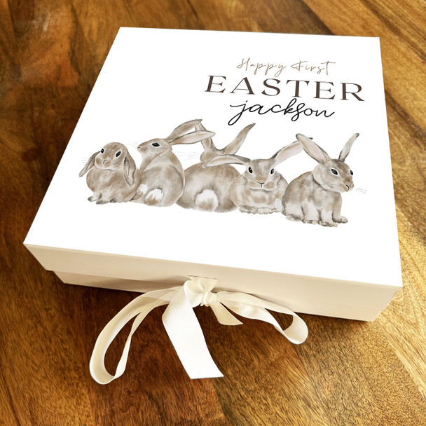 Sweet Rabbits Happy 1st Easter Personalised Square Keepsake Hamper Gift Box