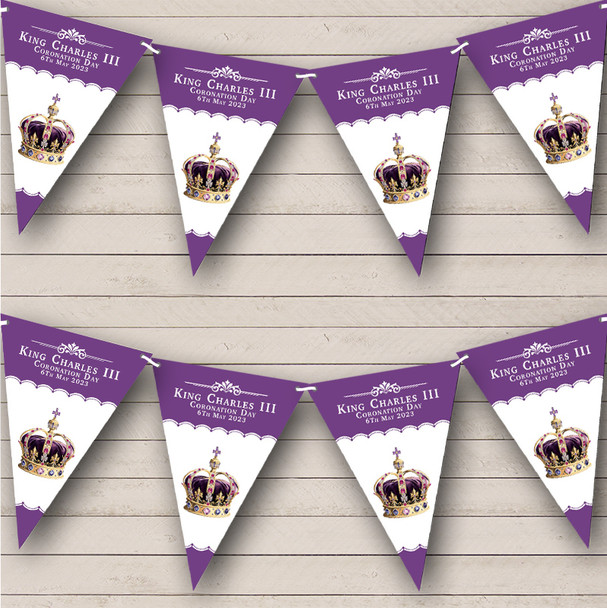 Purple Crown His Majesty King Charles III Coronation Flag Banner Party Bunting