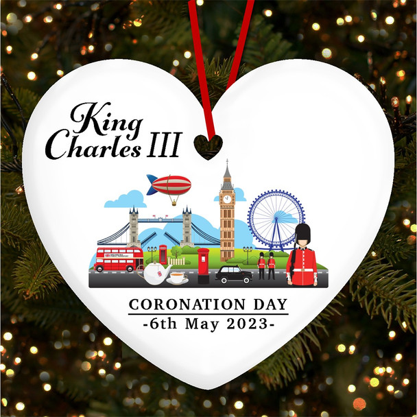 Colourful London King Charles III Coronation Souvenir Heart Hanging Ornament