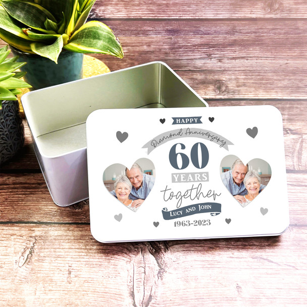 60th Wedding Anniversary Diamond Photo Rectangle Personalised Treat Tin