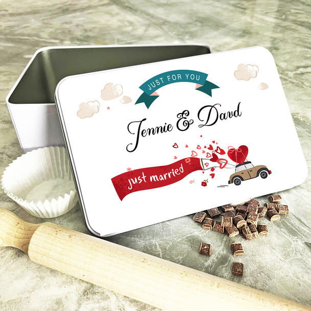 Just For You Just Married Rectangle Personalised Treat Tin