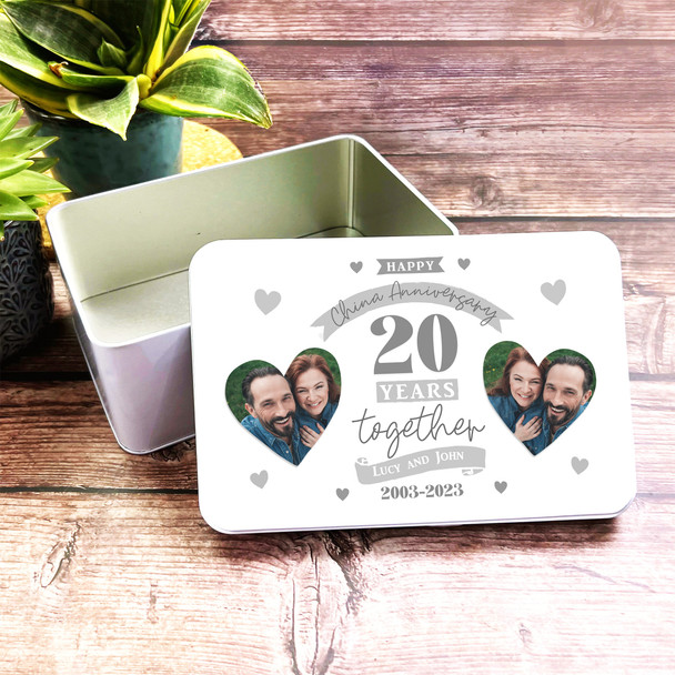 20th Wedding Anniversary China Photo Rectangle Personalised Treat Tin