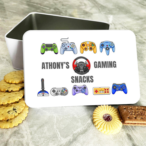 Colourful Gaming Snacks Controllers Personalised Rectangle Treat Tin