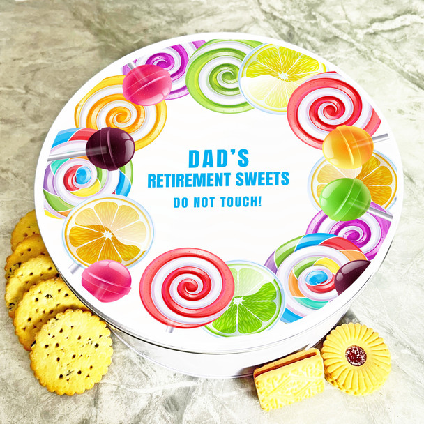 Round Dad's Retirement Colourful Sweets Personalised Treat Tin