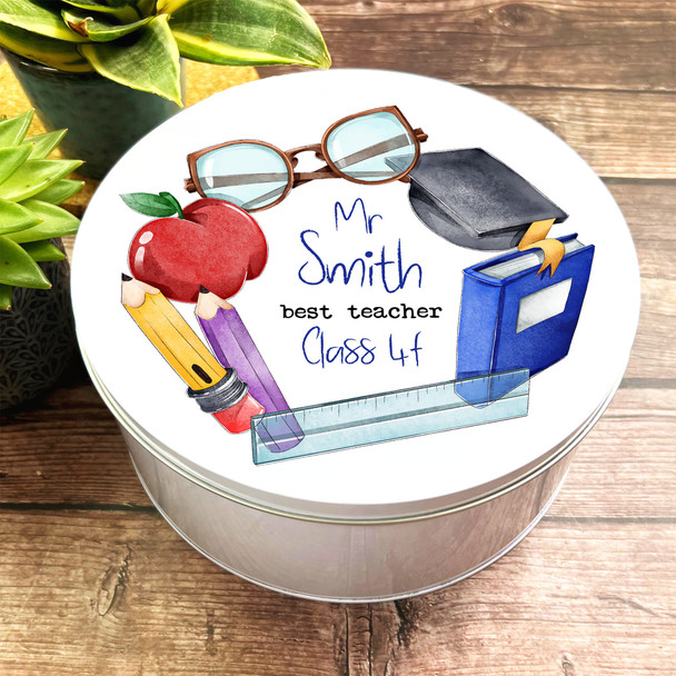 Round Best Teacher Class School Icon Frame Personalised Treat Tin