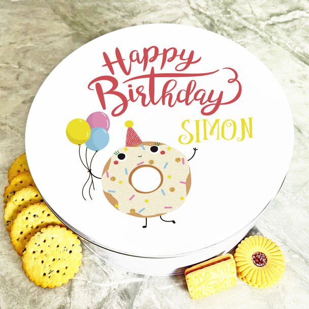 Round Funny Birthday Doughnut Personalised Treat Tin