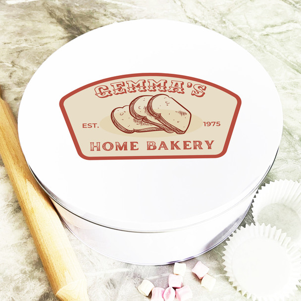 Round Vintage Label Bread Slices Personalised Home Bakery Storage Tin