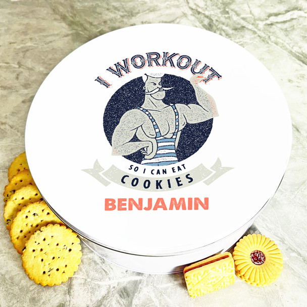 Round Vintage Workout So I Can Eat Cookies Personalised Biscuit Tin