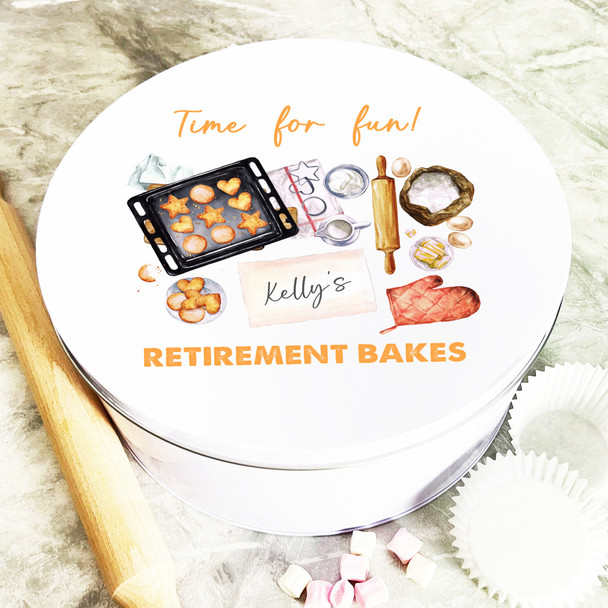 Round Watercolour Baking Equipment Retirement Personalised Cake Tin