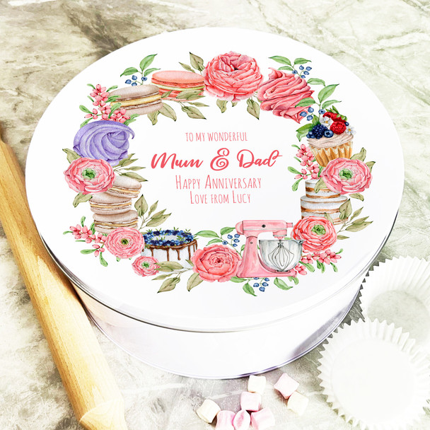 Round Watercolour Pastry Wreath Anniversary Personalised Treat Tin