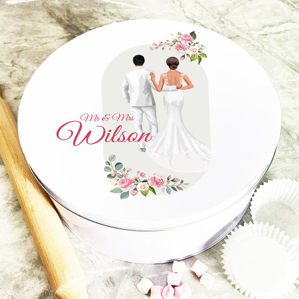 Round Wedding Day Couple Personalised Treat Tin