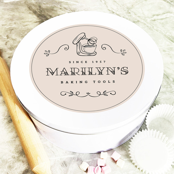 Round Beige Swirls Baking Tools Personalised Storage Tin