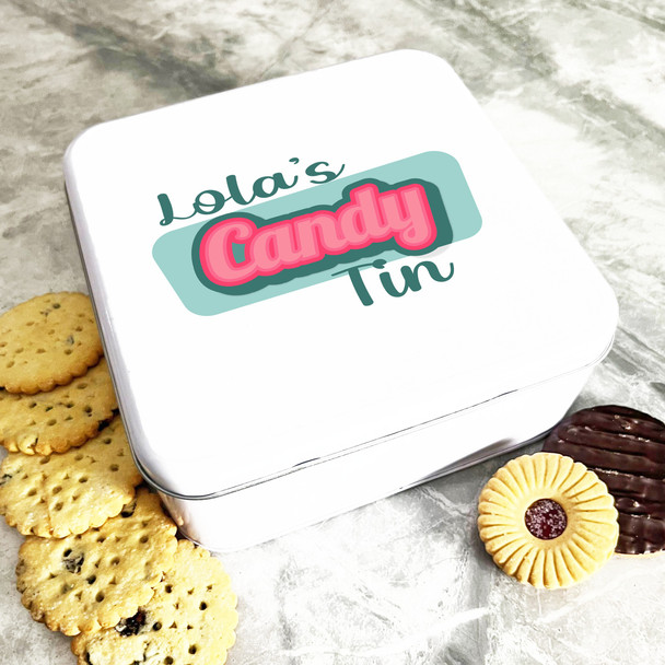 Square Colourful Retro Vintage Candy Storage Personalised Sweets Tin