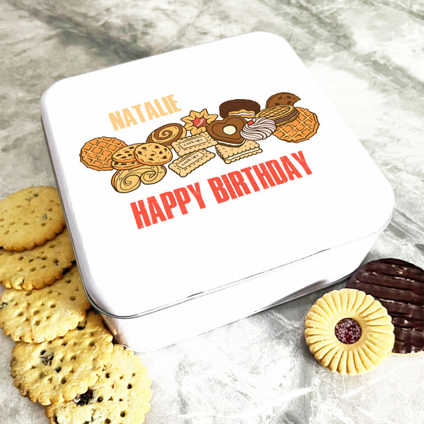 Square Cookies Selection Happy Birthday Personalised Biscuit Tin