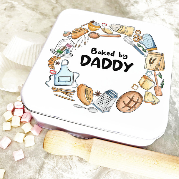 Square Bakery Wreath Baked By Daddy Personalised Treat Tin