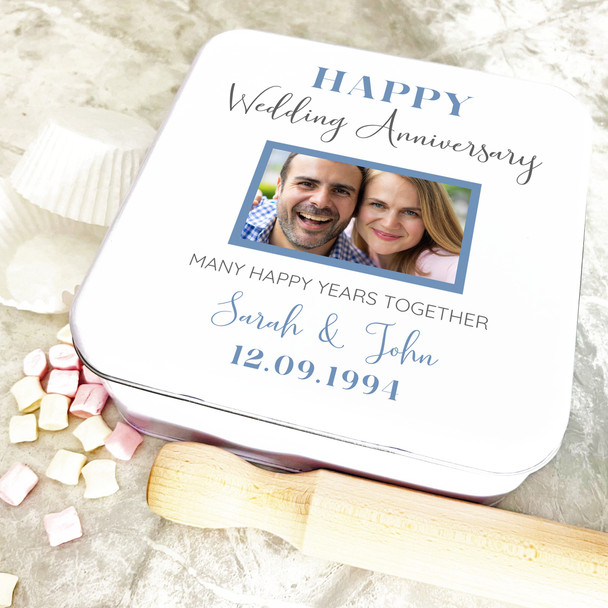 Square Happy Wedding Anniversary Photo Personalised Treat Tin
