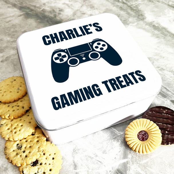 Square Navy Gaming Treats Controller Personalised Treat Tin