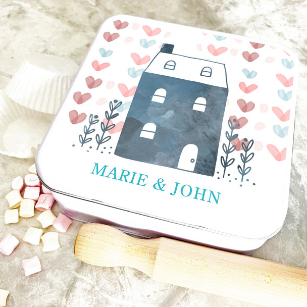 Square New Home Trees & Hearts Personalised Treat Tin