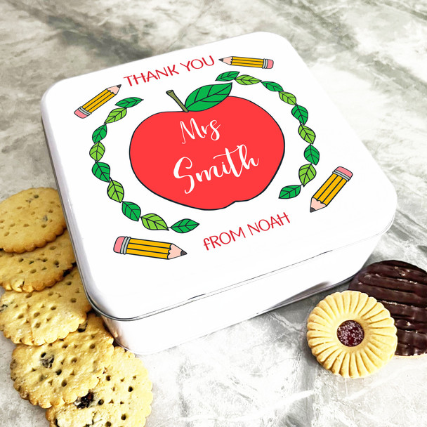 Square Thank You Teacher Apple Personalised Treat Tin