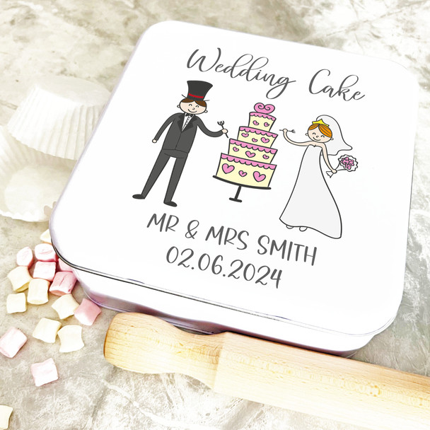 Square Wedding Day Couple Cute Personalised Cake Tin