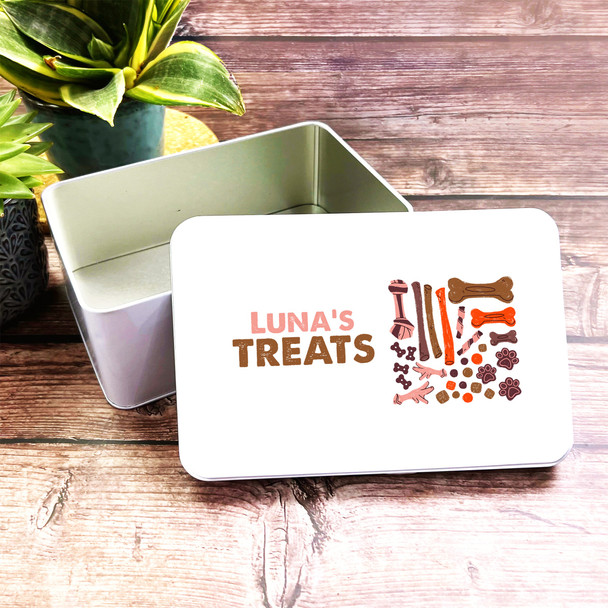 Dog Treats Doodles Rectangle Personalised Biscuit Treat Tin