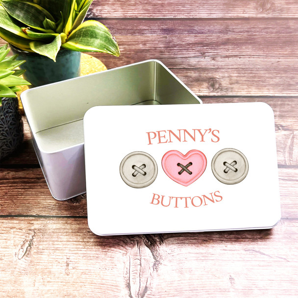 Embroidery Sewing Kit Heart Personalised Buttons Tin