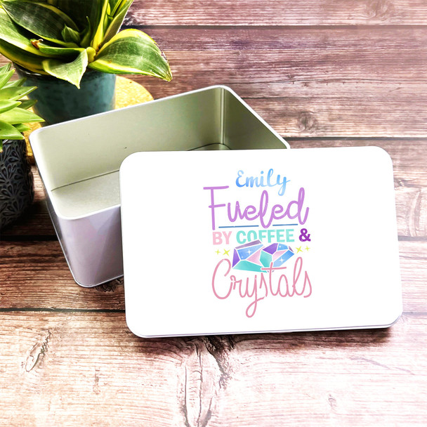 Fuelled By Coffee Pastel Colours Design Personalised Crystals Storage Tin