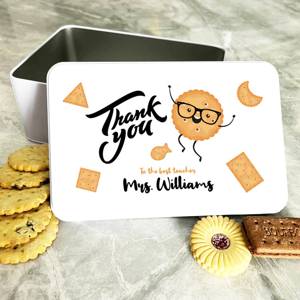 Cookie Wearing Glasses Thank You Teacher Rectangle Personalised Biscuit Tin