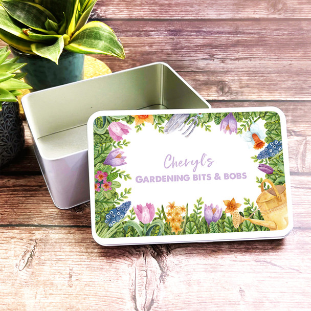 Gardening Flowers Frames Rectangle Personalised Bits & Bobs Tin