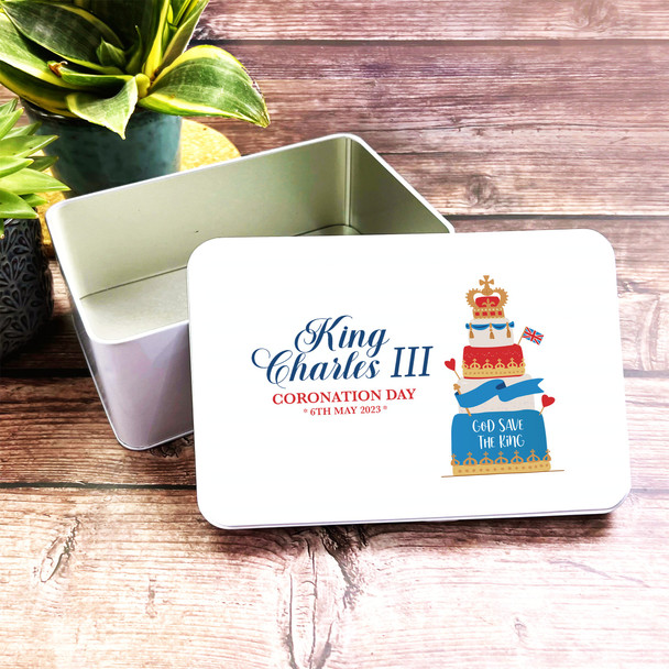 God Save The King Tiered Cake King Charles III Coronation Souvenir Tin