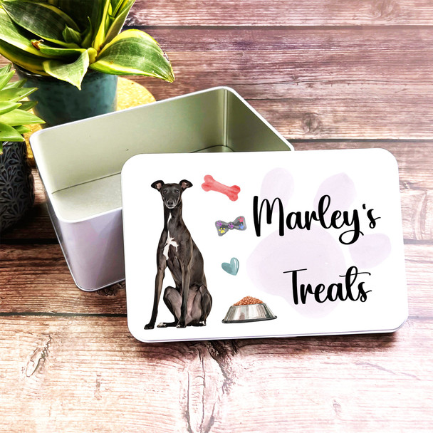 Greyhound Rectangle Personalised Dog Biscuit Treat Tin