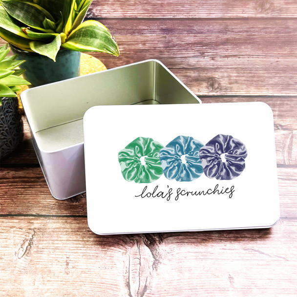 Hair Accessories Storage Simple Blue Green Personalised Scrunchie Tin