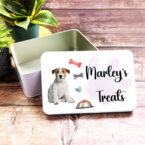 Jack Russell Rectangle Personalised Dog Biscuit Treat Tin