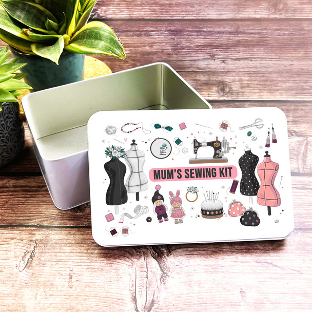 Mum's Sewing Kit Icons Rectangle Personalised Tin