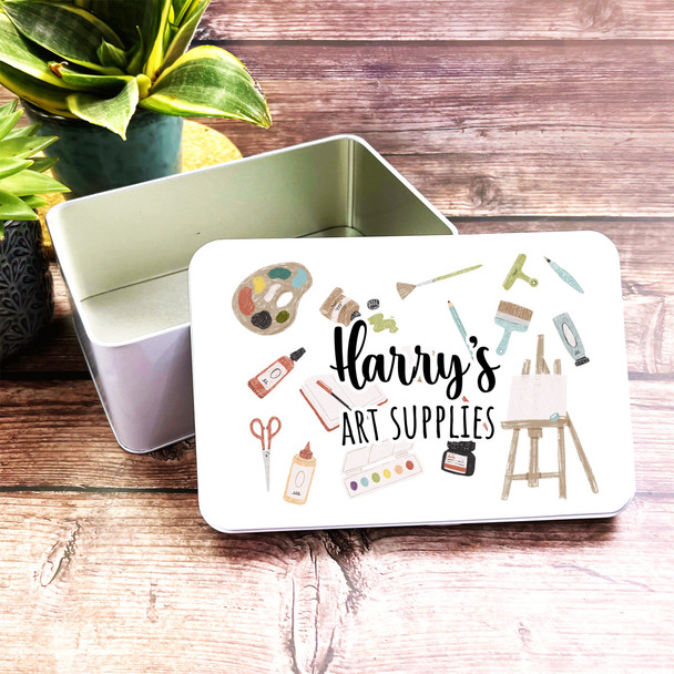 Painting Tools Illustration Pattern Personalised Art Supplies Storage Tin