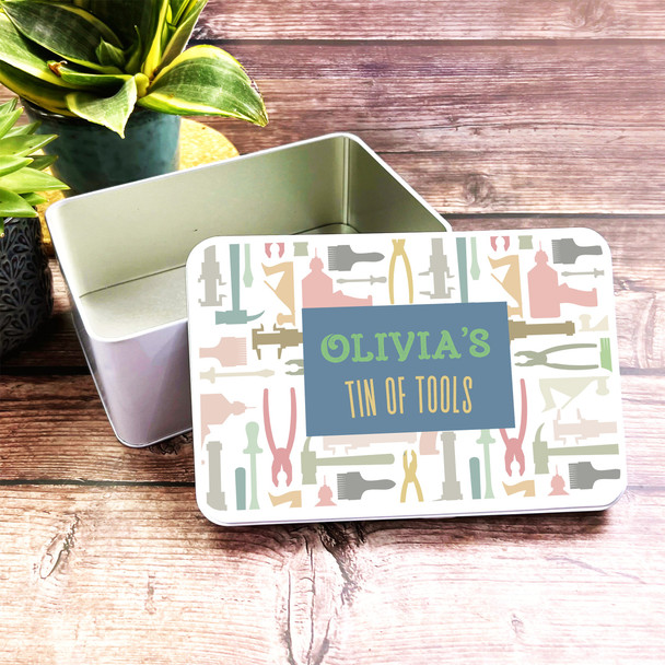 Pastel Vintage Tool Box Icons Personalised Storage Tin