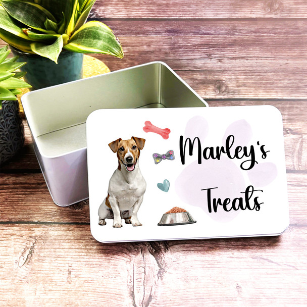 Rectangle Personalised Jack Russell Dog Biscuit Treat Tin