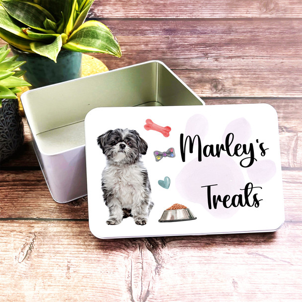 Rectangle Personalised Lhasa Apso Dog Biscuit Treat Tin