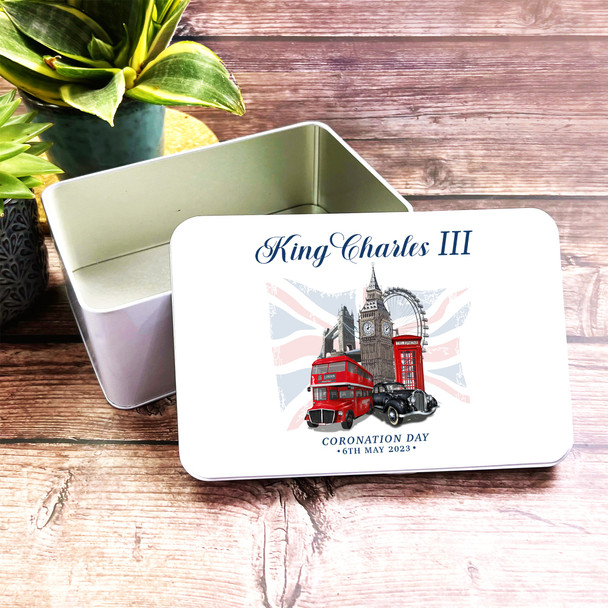 Retro London Big Ben Uk Flag King Charles III Coronation Souvenir Tin