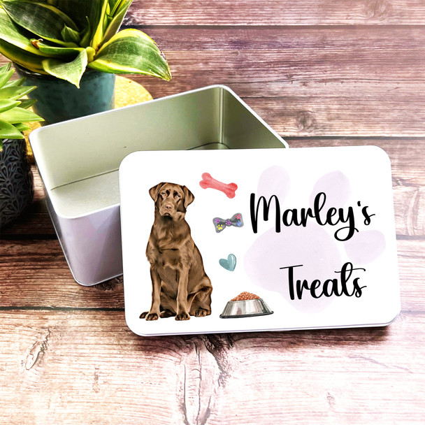 Chocolate Labrador Rectangle Personalised Dog Biscuit Treat Tin